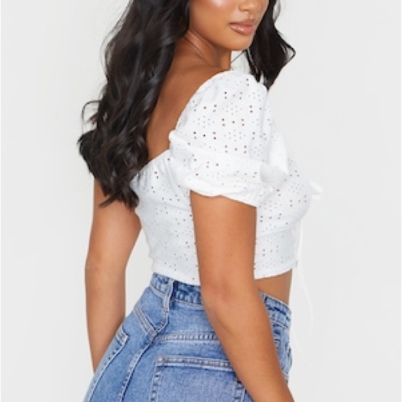 Forever 21 Tops - SOLD F21 | Eyelet Puff Sleeve Lace Up Milkmaid Crop Top Size Large